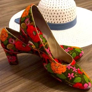 Vintage Floral Bullock's Wilshire Heels Shoes 70s